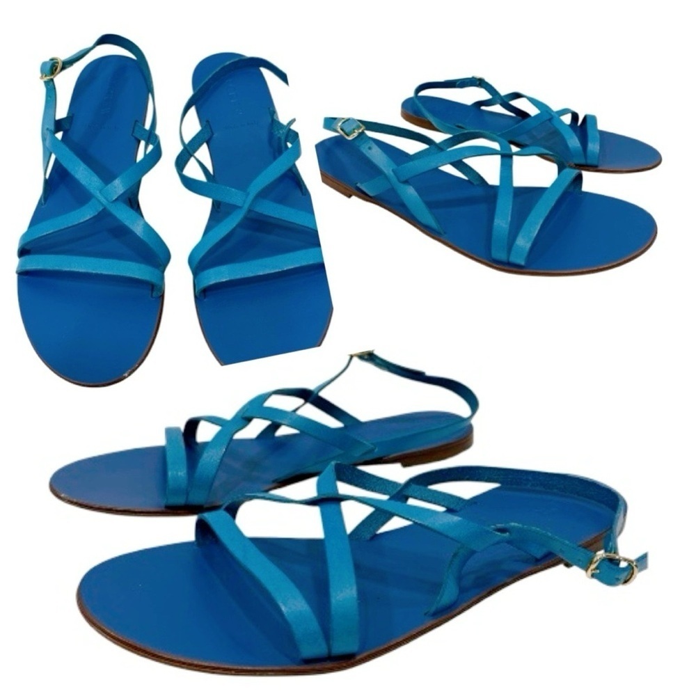 J. Crew Blue Strappy Sandals flat size 10.5 made in Italy - Picture 1 of 12